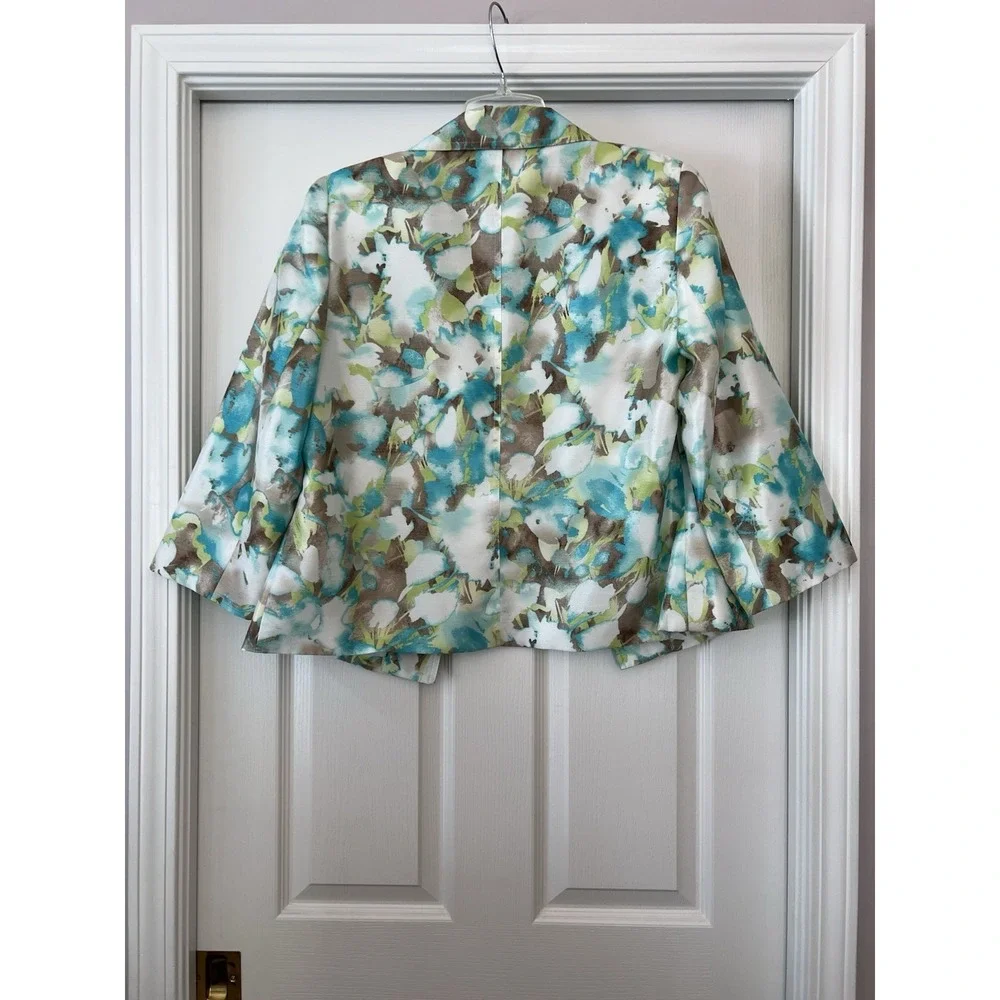 TanJay Jacket Womens 12‎ Green Floral Jacquard Blazer Medium Evening Office Wear